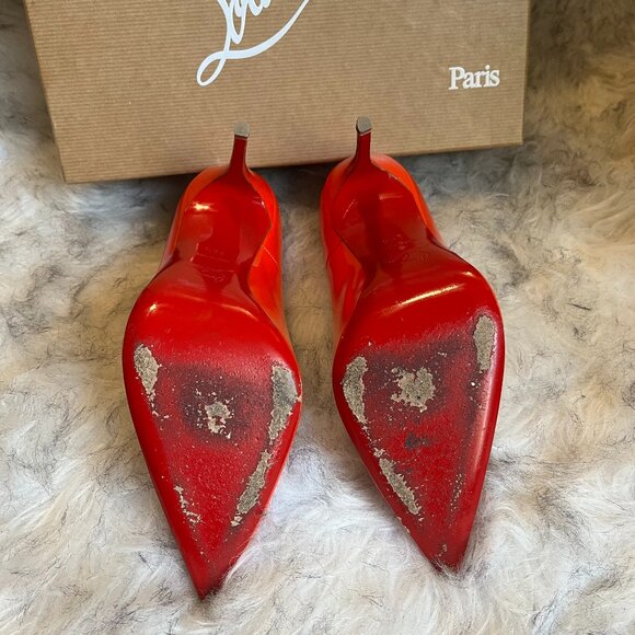 Christian Louboutin So Kate 120 mm Patent Capucine (orange) heels, size 38.5. - Picture 6 of 6